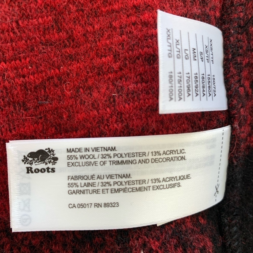 ROOTS RED/BLACK BUFFALO PLAID WOOL JACKET - Size Medium - Picture 5 of 5